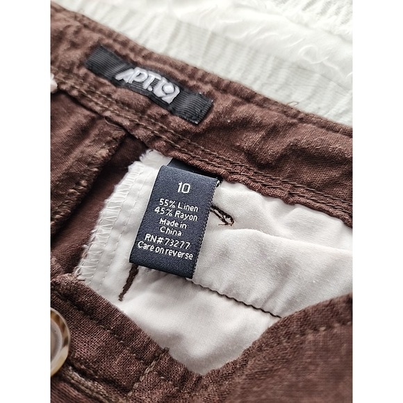 APT.9 Wide Leg Brown Linen Blend Capri Gaucho Pants Size 10 Cropped Casual Boho - Picture 5 of 13